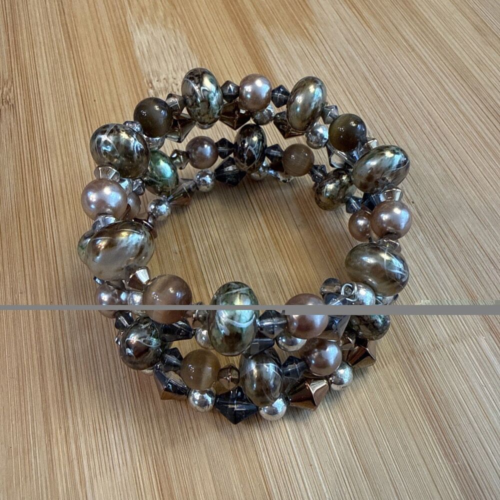 BRONZE WIRE BANGLE BRACELET BEADED Unbranded